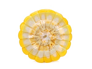 Half cut of raw corn isolated on white