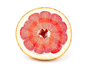 Half cut of red pomelo citrus fruit isolated on white