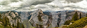 HALF DOME CLOUDY SKIES PANO YOSEMITE NATIONAL PARK