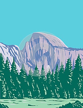 The Half Dome at the Eastern End of Yosemite Valley in Yosemite National Park California WPA Poster Art photo