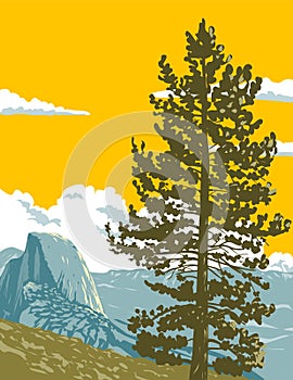 Half Dome from Glacier Point in Yosemite National Park California WPA Art Deco Poster