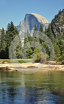 Half-Dome Peak and River in Yosemite photo