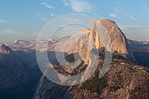 Half Dome peak in sunset light from Glacier Point trailhead