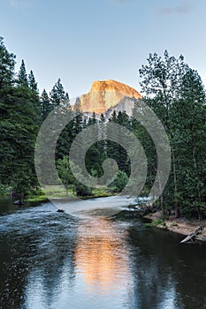 Half Dome at sunset in Yosemite National Park, California, USA.