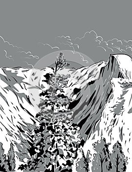 Half Dome Viewed From Wawona Tunnel Yosemite National Park Comics Style Drawing