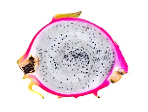 Half dragon fruit isolated on white background, top view