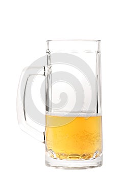 Half-drank beer mug isolated on white