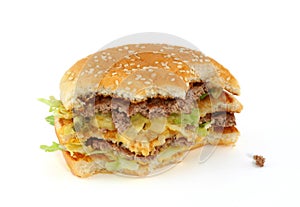 Half-eaten delicious hamburger photo