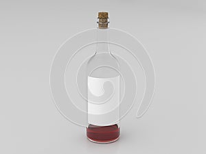 Half empty bottle of red wine with blank label mockup