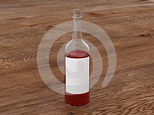 Half empty bottle of red wine with blank label mockup