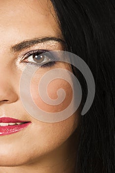 Half face of beauty woman make up