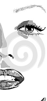 Half Face of girl with lips and nails like mere lin monroe. clip art of a beautiful woman with red lips like mere-lin monroe.