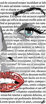 Half Face of girl with red lips on white newspaper like mere lin monroe. clip art of a beautiful woman with red lips like mere-lin photo