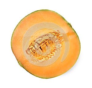 Half of fresh Cantaloupe melon isolated on white, top view