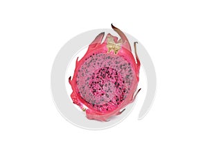 Half of fresh dragon fruit or pitaya isolated on white background