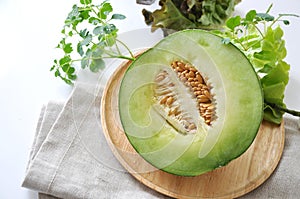 Half of Fresh Japanese Green Melon