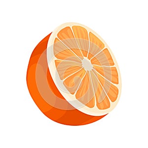 Half of fresh orange. Fresh citrus fruit. Healthy food. Decorative flat vector element for juice or candy packaging