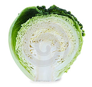 Half of fresh ripe savoy cabbage isolated on white