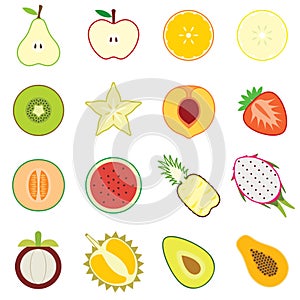 Half fruit illustration set