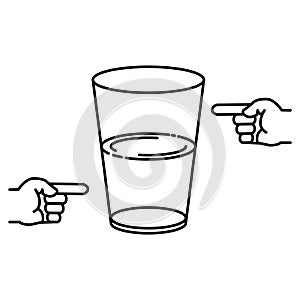 Half full and half empty glass icon,  vector line illustration