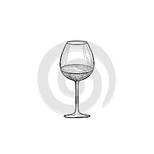 Half full wine glass. Engraving illustration of wineglass. Glass