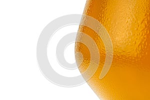 Half a glass of cold beer, drops of water on glass, space for text on the left, isolated on white with a clipping path. photo
