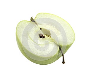 Half of green apple close-up isolated photo