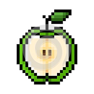 Half green apple pixel art on white background
