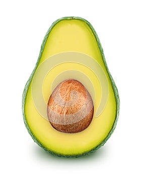 Half of green avocado with seed isolated on a white