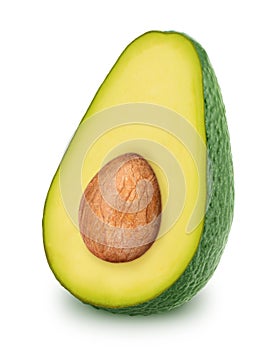Half of green avocado with seed isolated on a white photo