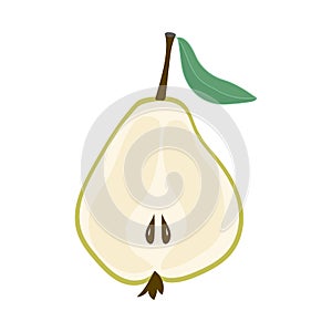 Half green pear health on white background. Healthy lifestyle. Healthy fresh nutrition. Fruit icon on white isolated.