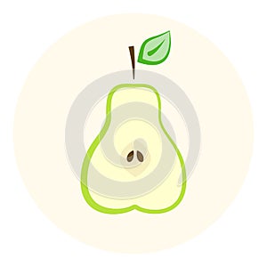 Half green pear icon, pear split in a half