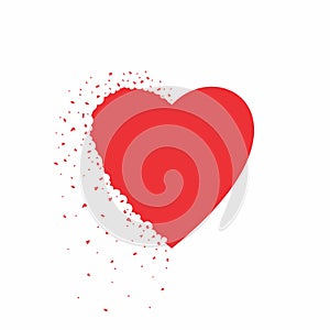 Half Heart Scattered in particles from edges in vector flat design illustration. Valentine red heart. Two phases of Heart break .