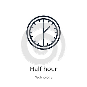 Half hour icon. Thin linear half hour outline icon isolated on white background from technology collection. Line vector sign,