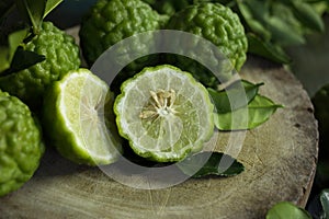 Half of the kaffir lime fruit photo