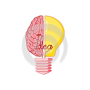 A half of light bulb and brain on white background.Symbol of creativity.creative idea.mind eps