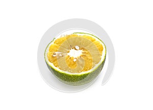 Half of lime citrus fruit. Lime cut isolated on white background. Sliced lime half with clipping path