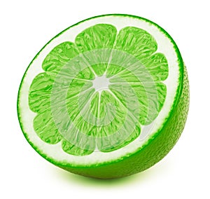 Half of lime fruit slice isolated on white