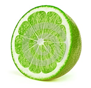 Half of lime fruit slice isolated on white