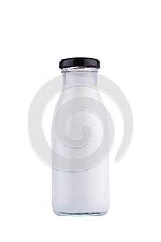 Half liter bottle of milk mockup with black cap isolated on white background