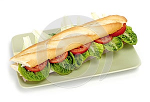 Half of long baguette sandwich