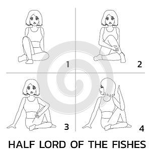 Half Lord of the Fishes Yoga Manga Tutorial How Cartoon Vector Illustration Black and White