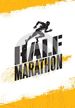 Half Marathon Active Sport Event Advertisement Banner Concept. Creative Sport Design Element With Texture.