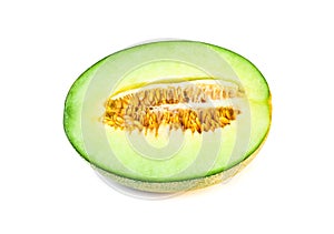 half of melon fresh fruit isolated on white background