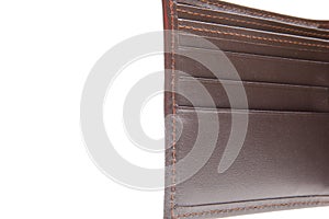 Half of men`s brown leather wallet isolated on the white background