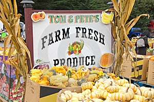 Tom and Petes farm fresh produce sign at Half Moon Bay Pumpkin Festival