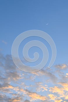 half moon floating on blue sky in twilight background