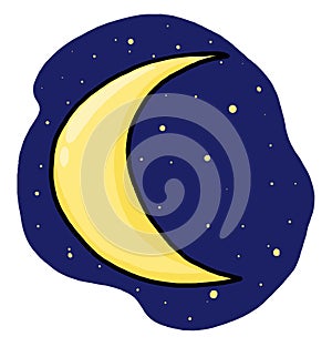 Half moon and stars at dark night sky illustration