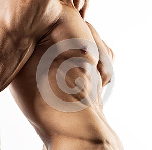 Half naked body of muscular athletic sportsman