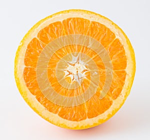 Half nontoxic orange on white background photo